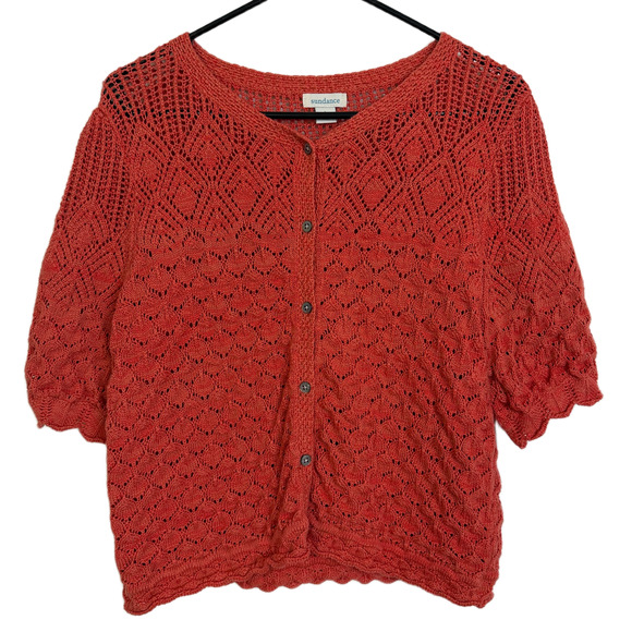 Sundance Jocelyn Cardigan Sweater Womens Large Spiced Coral Short Sleeve NWOT - Picture 1 of 9